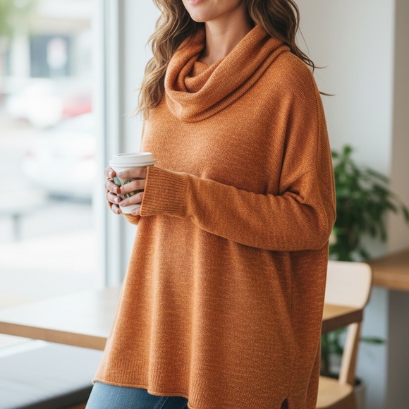 Eskandar Oversized Cowl Neck Linen Blend Sweater O/S Lagenlook Minimalist
